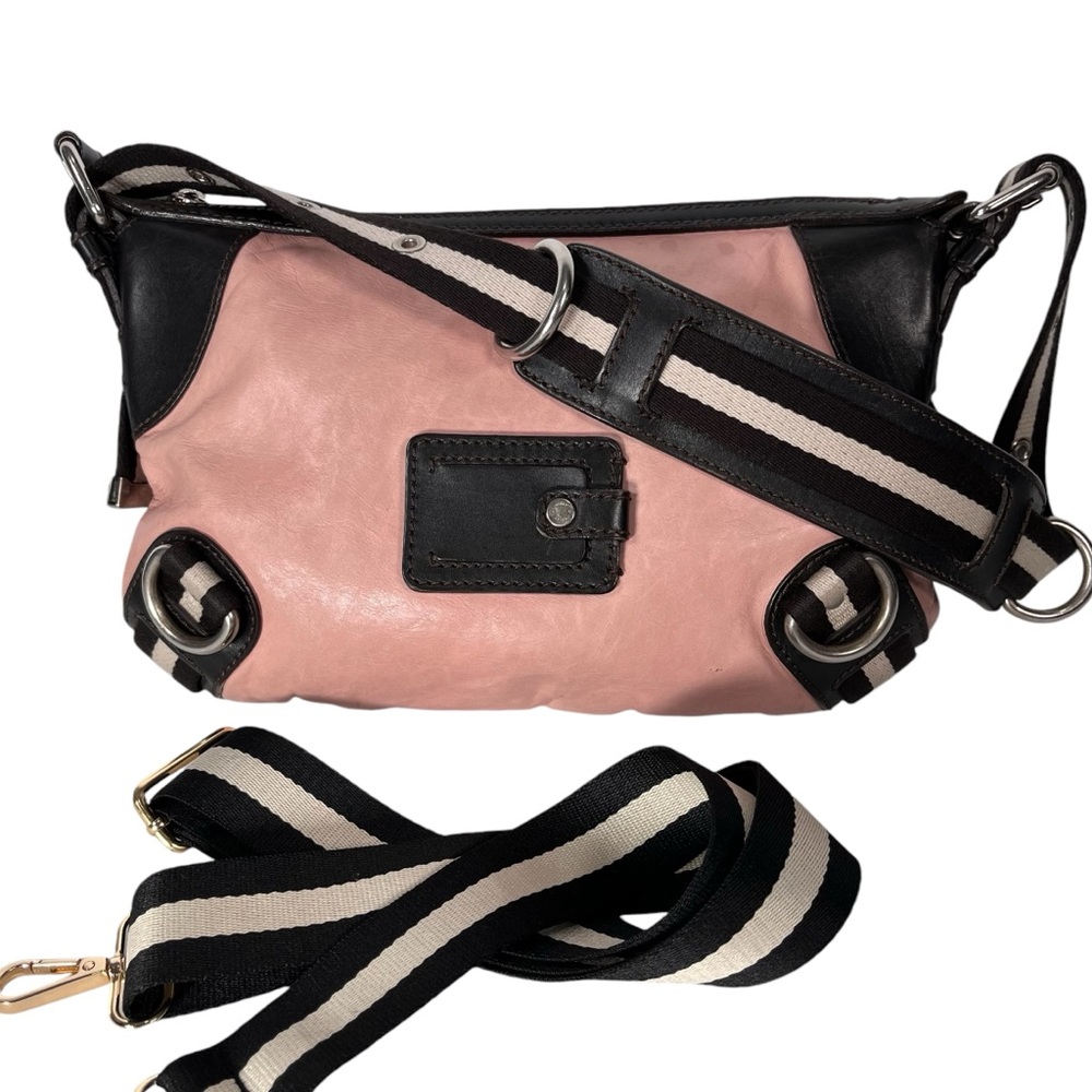 Bally Pink Black Leather Bag Shoulder Bag Crossbody Contrast Baguette Webbing